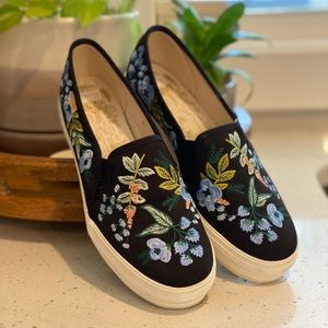 Keds X Rifle Paper Embroidered Platform Slip ons Size 7.5